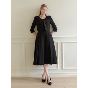 [SET] CALLA Chiffon Trimmed Jacket & Sleeveless Flare Dress / Black