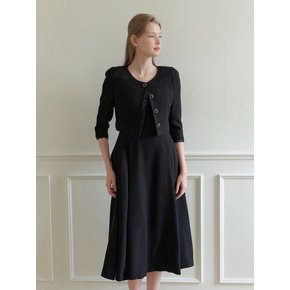 [SET] CALLA Chiffon Trimmed Jacket & Sleeveless Flare Dress / Black