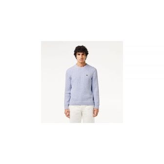 이스퀘어 5210394 Lacoste Cable Knit Cotton Sweater - Light Blue / Bordeaux