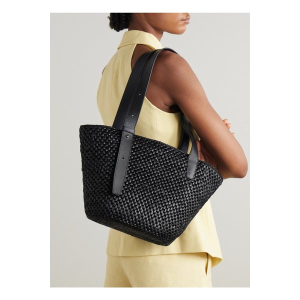 리에 스튜디오 더 비앙카 스몰 가죽 트리밍 라피아 토트 블랙 46376663162892382