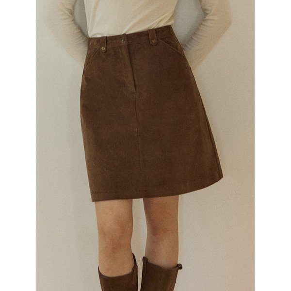 Corduroy A-Line Midi Skirt - Brown