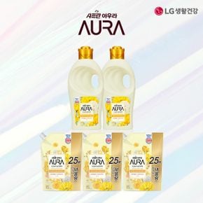 LG생활건강 아우라 섬유유연제 미드나잇골드 1Lx2개 + 1.7Lx3개