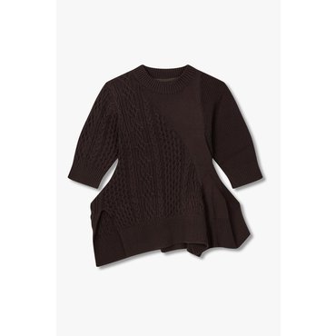 SACAI [사카이]  여성 케이블 슬릿 니트 풀오버 (다크 브라운) 6415330120