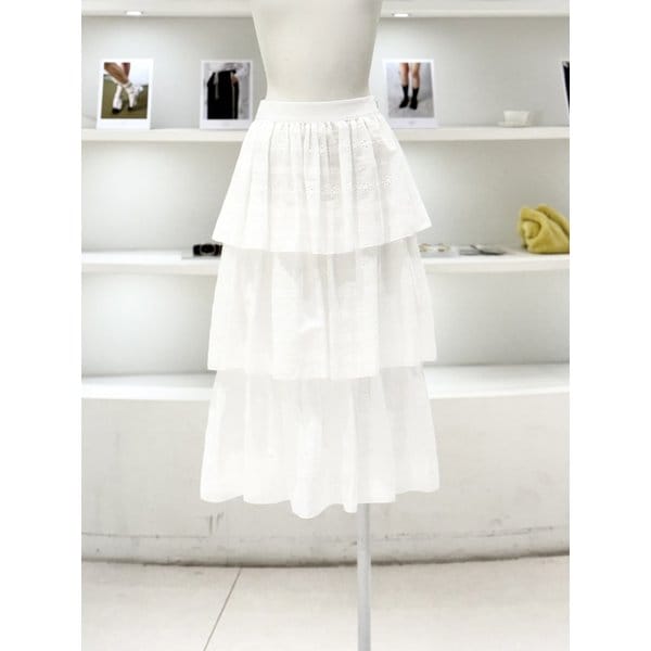 [여주점] 여성 아일렛 자수 티어드 스커트 (L262PSD049)