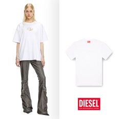 DIESEL 디젤 화이트 T-Boxt-Od 오버사이즈 코튼 컷아웃 타원 D 티셔츠