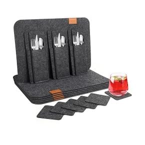 독일 식탁매트 세트 Cinnani Felt Place Mats Set of 18 6 Placemats Coasters Cutlery Bags Non