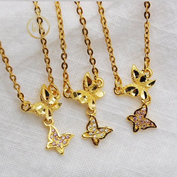 [가앤] 24k순금 화이트 앤 핑크 나비목걸이 3.75g