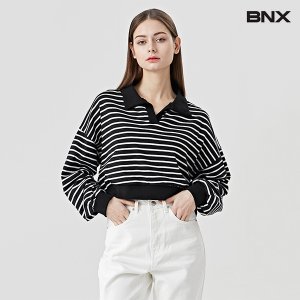 BNX 트임 카라넥 단가라 크롭 긴팔 티셔츠 (BV1TS007L0)