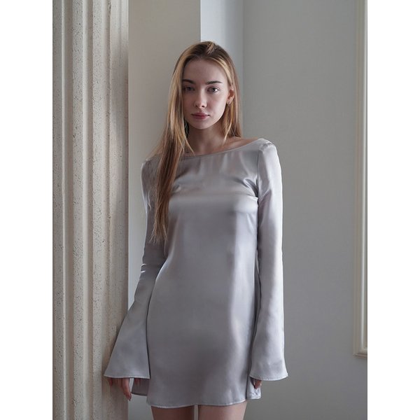 BUTTON-BACK SILVER SILK DRESS