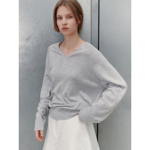 SUMMER WOOL V-NECK KNIT_MELANGE GREY