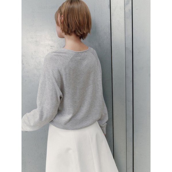 SUMMER WOOL V-NECK KNIT_MELANGE GREY