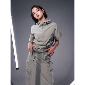 나일론 아노락 크롭 후드-라이트 카키