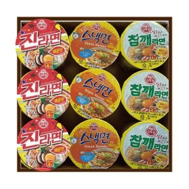  선물)오뚜기 진라면 매운맛 소컵 3입+오뚜기 스낵면 소컵 3입+오뚜기 참깨라면 소컵 3입