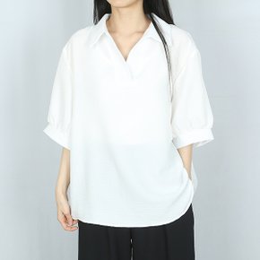 3색 카라 셔링 오버핏 반팔 셔츠 블라우스   _P426777897