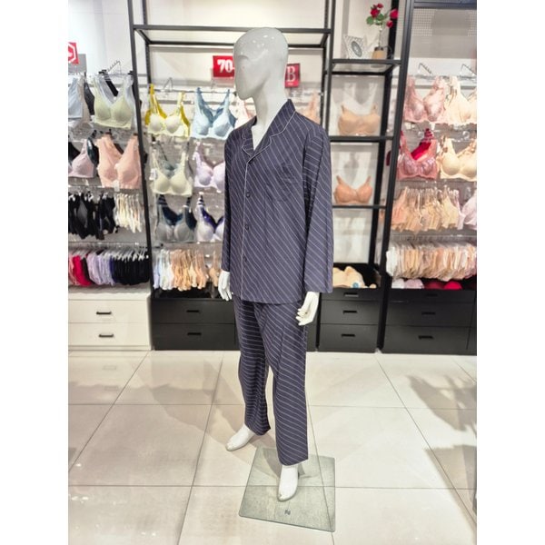 [시흥점] S 비너스) 폴리30D 사선 스트라이프 남성 파자마 VPA4460M-NB