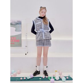 TWEED HOODED VEST+SHORTS SET-UP_Navy Tweed