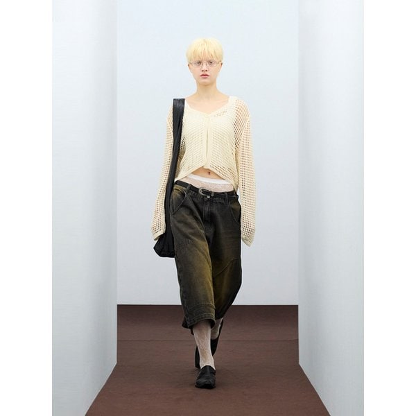 85-VIVA120 펀칭 원버튼 니트 볼레로 아이보리