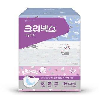  유한킴벌리 크리넥스 미용티슈 무향180매 6입 1팩