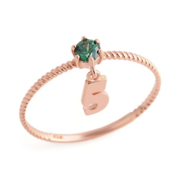 [비앤비골드] 18K 넘버링 탄생석 5월 에메랄드 꼬임 반지 PNR22636