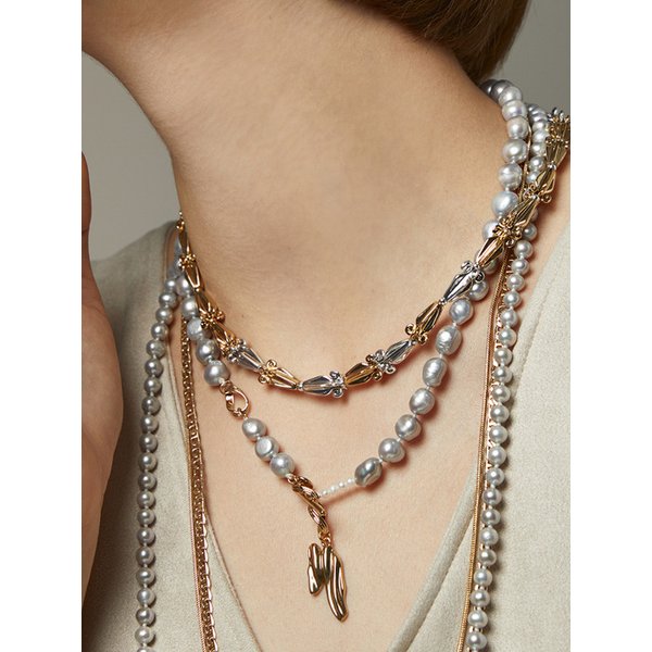 3Way Classic Pearl Necklace 9mm (Gray)