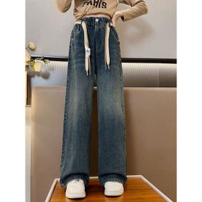 더블스트랩와이드팬츠 아동청바지 여아 주니어 통바지 스판데님팬츠_P376189338