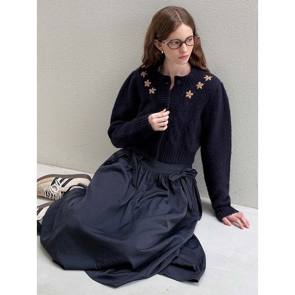 Dear flower Navy puff cardigan