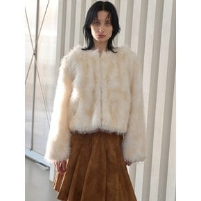 Faux Fox Fur Short Jacket Ivory