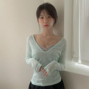 딥브이넥 시스루 긴팔 티셔츠 to 2623d_P435766251
