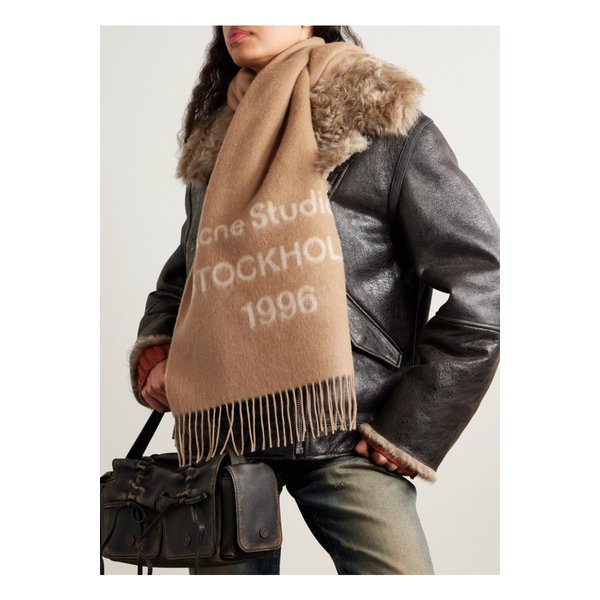 프린지 울 자카드 스카프 카멜 46376663162899065