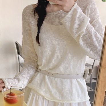 핫핑 [여리무드/살안타템] 크레즐 루즈핏 부클 긴팔니트티 P000CPRF
