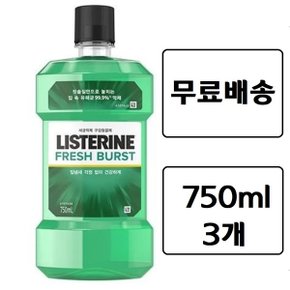 리스테린 후레쉬버스트 750ml x 3개 가글 입냄새 제거 구강 청결.