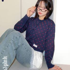/ 트윔 도트 레이스 패치 배색 니트 가디건