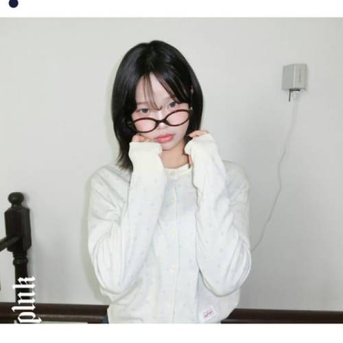 더핑크 / 트윔 도트 레이스 패치 배색 니트 가디건