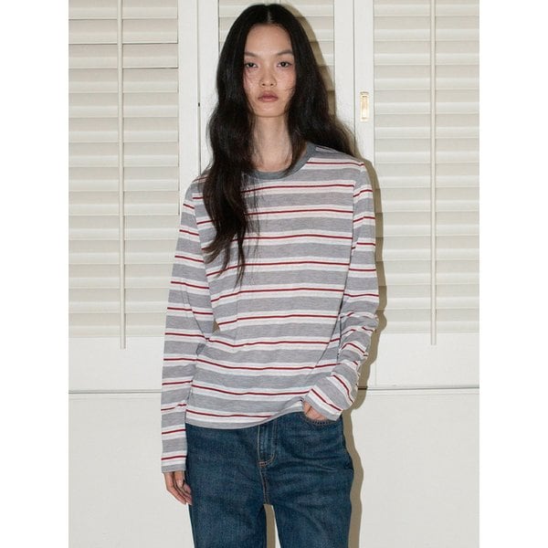 스트라이프 롱슬리브 - 그레이
