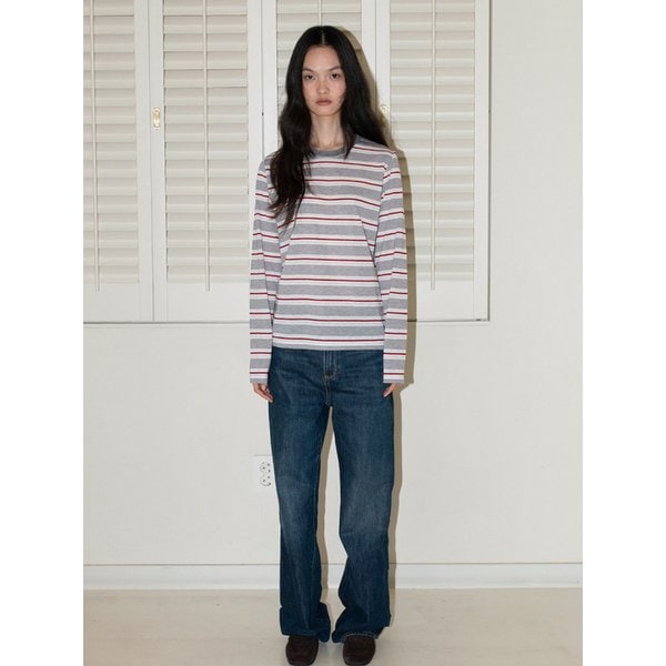 스트라이프 롱슬리브 - 그레이