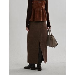 BACK SLIT WOOL MAXI SKIRT (vintage brown)