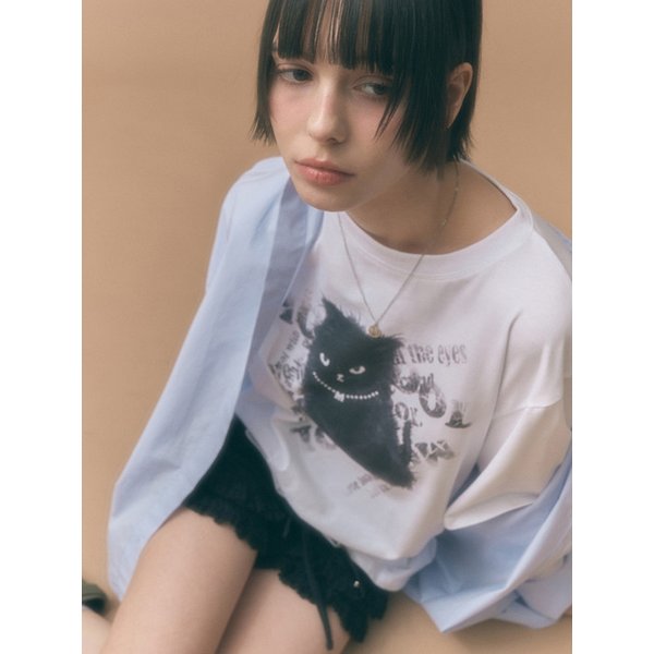 블랙 캣 오버핏 반팔 티셔츠 화이트 MDTS069WHITE