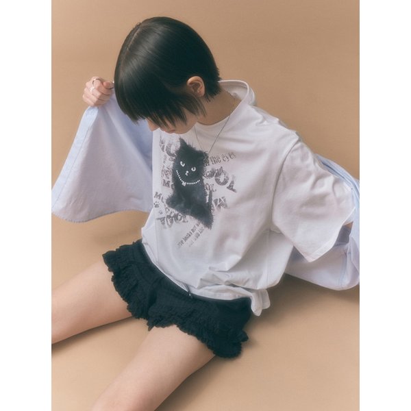 블랙 캣 오버핏 반팔 티셔츠 화이트 MDTS069WHITE