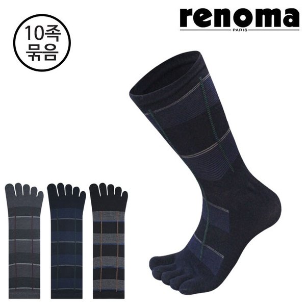 남성 체크 중목 발가락양말 10족세트