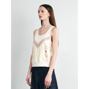 BLOCKED JERSEY SELEEVELESS  TOP (IVORY)