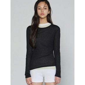 LAYERED WOOL TENCEL TOP BLACK