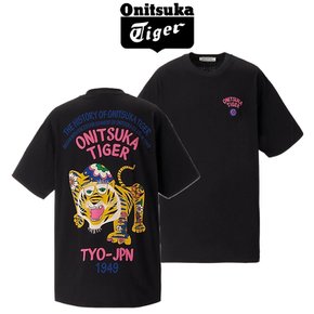 오니츠카타이거 남녀 공용 오버사이즈 그래픽 반팔 티셔츠 블랙 핑크 2183B531.001