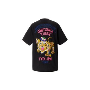 오니츠카타이거 남녀 공용 오버사이즈 그래픽 반팔 티셔츠 블랙 핑크 2183B531.001