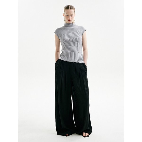 SHEER WIDE TUCKED PANTS_BLACK