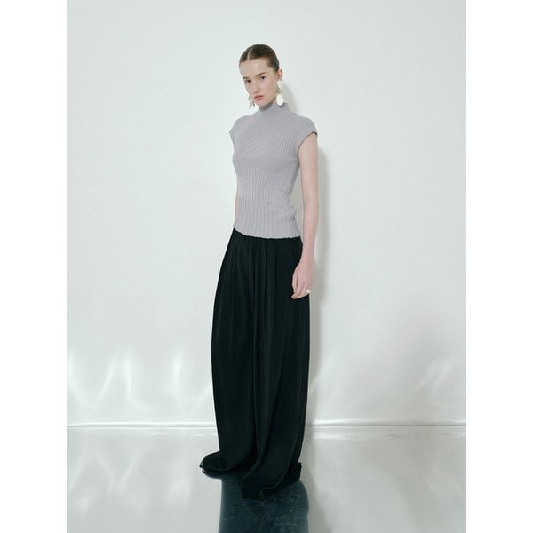 SHEER WIDE TUCKED PANTS_BLACK