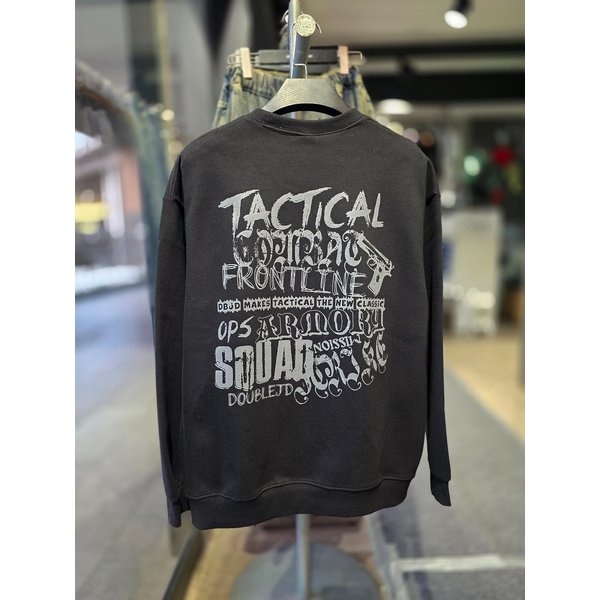 [시흥점] 블랙 카모컴뱃 세미오버핏 맨투맨(남여공용)/JHZK22102BK