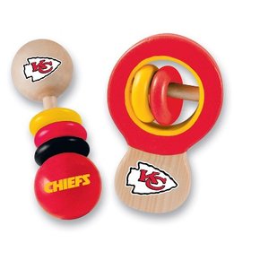 Baby Fanatic Wood Rattle 2 팩 - NFL 캔자스시티 치프스 아기 장난감 세트 유아 아기 장난감