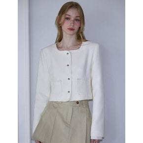 Trimming Tweed Jacket [Ivory]