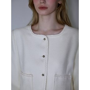 Trimming Tweed Jacket [Ivory]