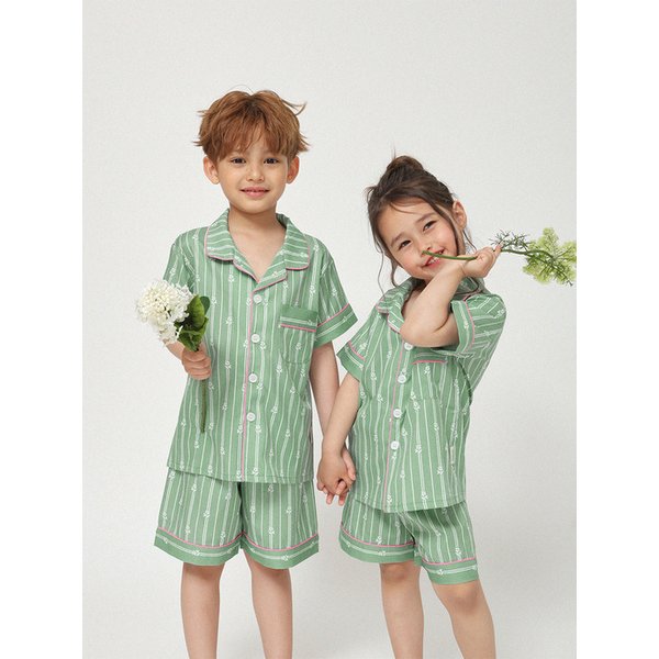 (uni) 플라워 스트라이프 키즈  반팔 파자마 7Size